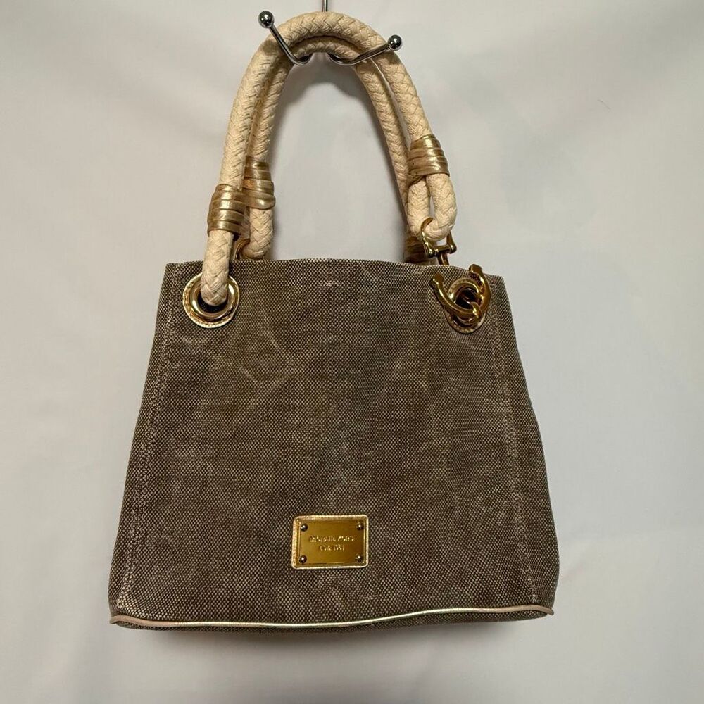 Michael Kors Marina Anchor Women’s cream taupe washed canvas gold nautical purse